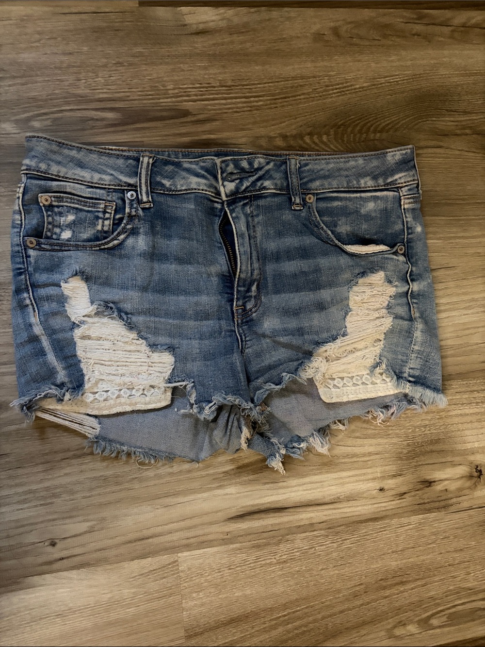 American Eagle Outfitters Light Blue Distressed Denim Shorts
